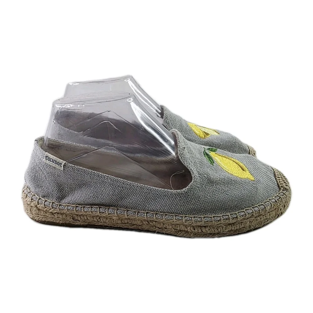 Soludos Woven Platform Slip-On Espadrilles Lemon Blue Women's Size 8.5
